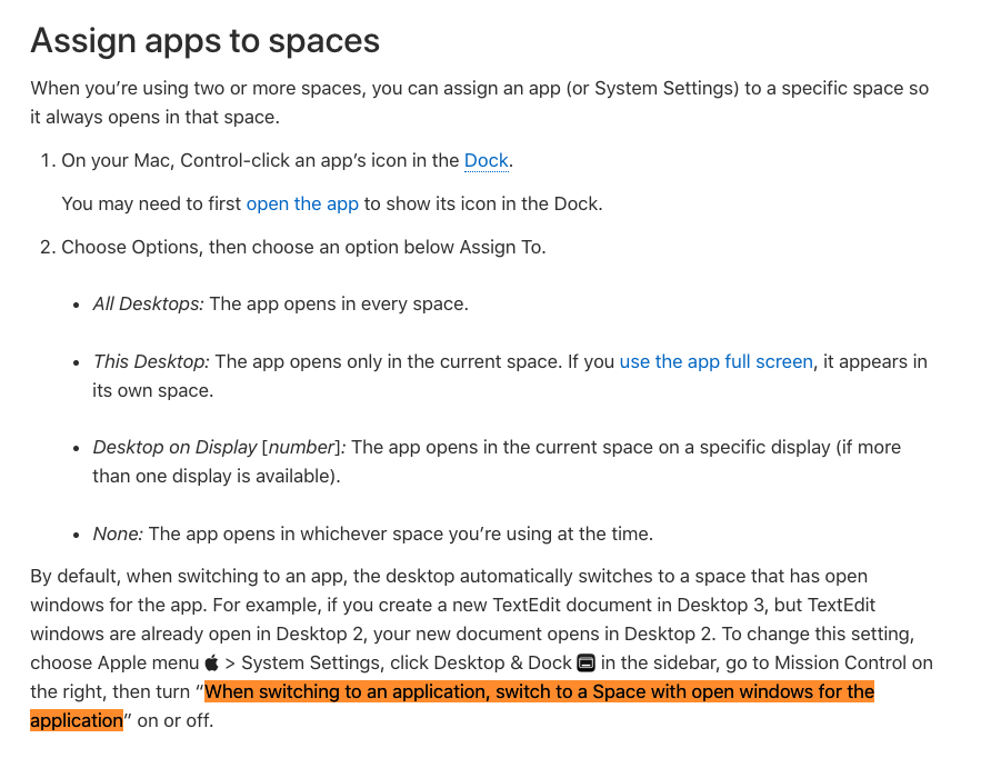 图4：When switching to an application, switch to a Space with open windows for the application